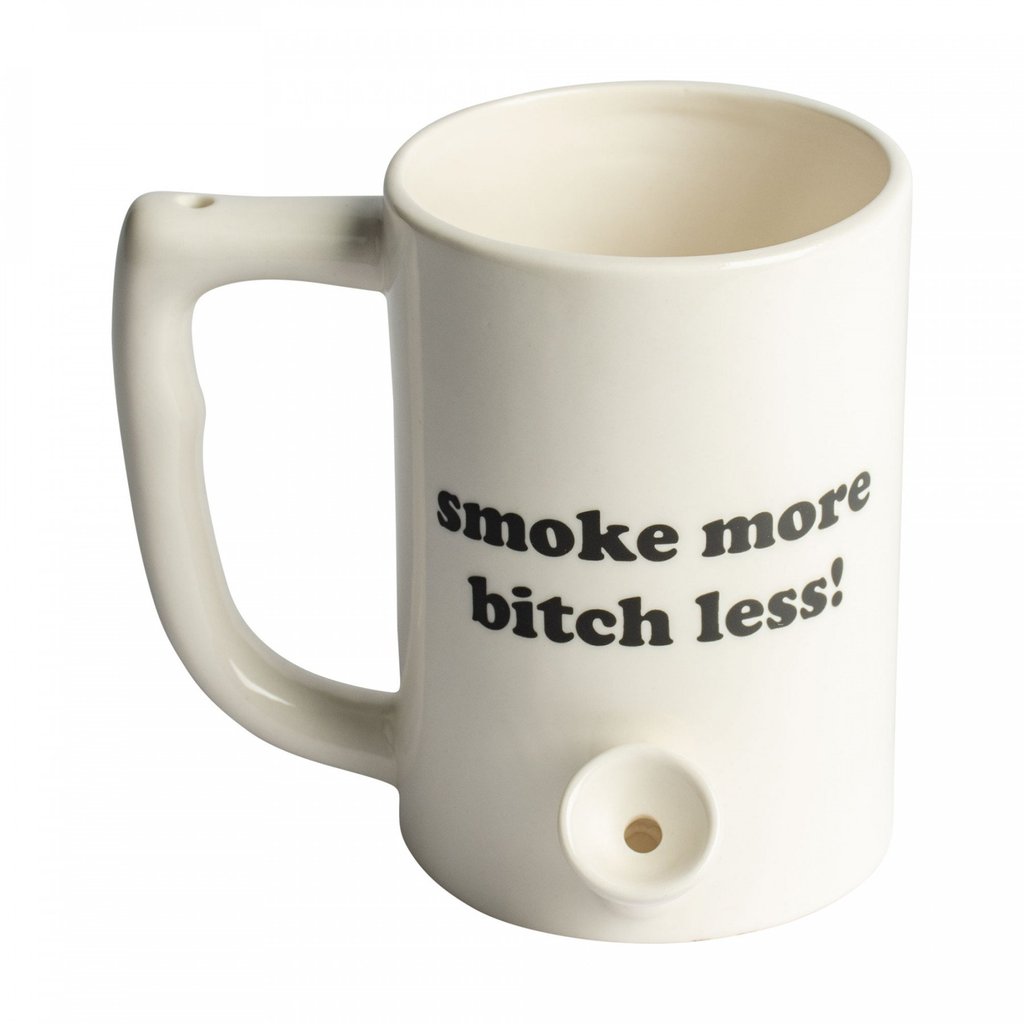 Ceramic Coffee Mug Pipe "Smoke More Bitch Less"